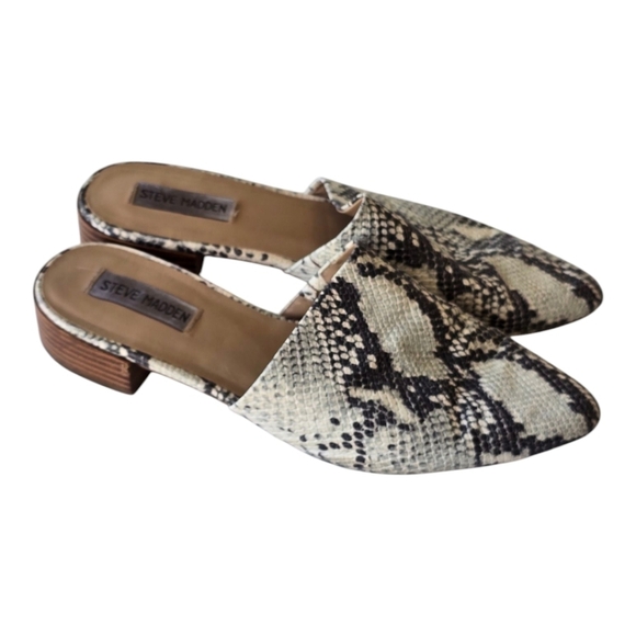 Steve Madden Mules 9.5M Women Snake Print Silver Slides Comfort Summer - Picture 1 of 14